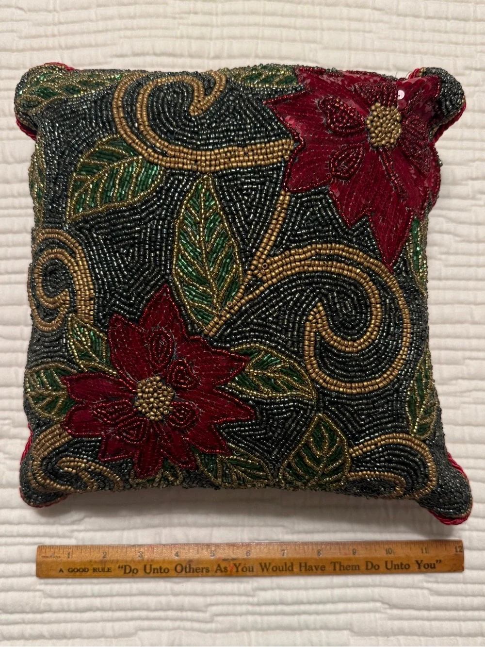 Pier 1 Beaded Poinsettia Holiday Throw Pillows (Two) GORGEOUS